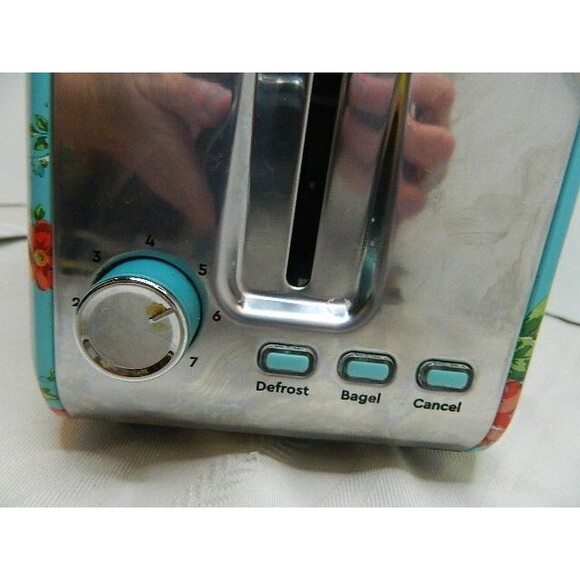 The Pioneer Woman Slice Toaster Vintage Floral Teal W/Red Flowers Tested/WORKS! - Picture 4 of 11